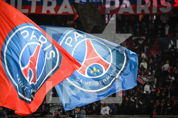 2021-10-15 - Illustration of the official flags of PSG and supporters during the French championship Ligue 1 football match between Paris Saint-Germain and SCO Angers on October 15, 2021 at Parc des Princes stadium in Paris, France - PARIS SAINT-GERMAIN VS SCO ANGERS - FRENCH LIGUE 1 - SOCCER