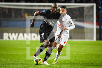 2021-10-15 - Danilo PEREIRA of PSG and Sofiane BOUFAL of Angers during the French championship Ligue 1 football match between Paris Saint-Germain and SCO Angers on October 15, 2021 at Parc des Princes stadium in Paris, France - PARIS SAINT-GERMAIN VS SCO ANGERS - FRENCH LIGUE 1 - SOCCER