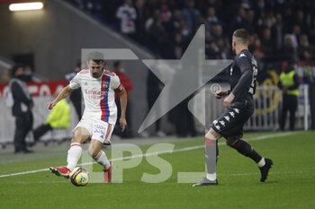 2021-10-16 - Leo DUBOIS of Lyon and Caio HENRIQUE of Monaco during the French championship Ligue 1 football match between Olympique Lyonnais and AS Monaco on October 16, 2021 at Groupama stadium in Decines-Charpieu near Lyon, France - OLYMPIQUE LYONNAIS VS AS MONACO - FRENCH LIGUE 1 - SOCCER
