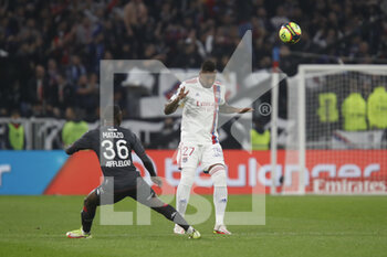 2021-10-16 - Jerome BOATENG of Lyon and Eliot MATAZO of Monaco during the French championship Ligue 1 football match between Olympique Lyonnais and AS Monaco on October 16, 2021 at Groupama stadium in Decines-Charpieu near Lyon, France - OLYMPIQUE LYONNAIS VS AS MONACO - FRENCH LIGUE 1 - SOCCER
