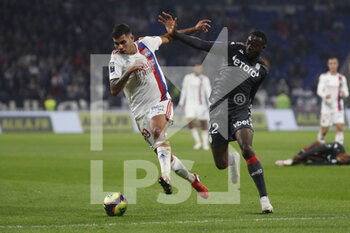 2021-10-16 - Bruno GUIMARAES of Lyon and Youssouf FOFANA of Monaco during the French championship Ligue 1 football match between Olympique Lyonnais and AS Monaco on October 16, 2021 at Groupama stadium in Decines-Charpieu near Lyon, France - OLYMPIQUE LYONNAIS VS AS MONACO - FRENCH LIGUE 1 - SOCCER