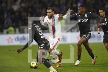 2021-10-16 - Rayan CHERKI of Lyon and Jean LUCAS of Monacoduring the French championship Ligue 1 football match between Olympique Lyonnais and AS Monaco on October 16, 2021 at Groupama stadium in Decines-Charpieu near Lyon, France - OLYMPIQUE LYONNAIS VS AS MONACO - FRENCH LIGUE 1 - SOCCER