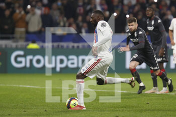 2021-10-16 - Karl Toko EKAMBI of Lyon score a goal during the French championship Ligue 1 football match between Olympique Lyonnais and AS Monaco on October 16, 2021 at Groupama stadium in Decines-Charpieu near Lyon, France - OLYMPIQUE LYONNAIS VS AS MONACO - FRENCH LIGUE 1 - SOCCER