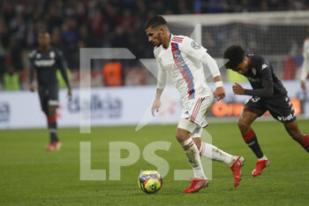 2021-10-16 - Houssem AOUAR of Lyon during the French championship Ligue 1 football match between Olympique Lyonnais and AS Monaco on October 16, 2021 at Groupama stadium in Decines-Charpieu near Lyon, France - OLYMPIQUE LYONNAIS VS AS MONACO - FRENCH LIGUE 1 - SOCCER
