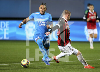 2021-10-27 - Dimitri Payet of Marseille scores his goal during the French championship Ligue 1 football match between OGC Nice (OGCN) and Olympique de Marseille (OM) on October 27, 2021 at Stade de l'Aube in Troyes, France - OGC NICE VS OLYMPIQUE DE MARSEILLE - FRENCH LIGUE 1 - SOCCER