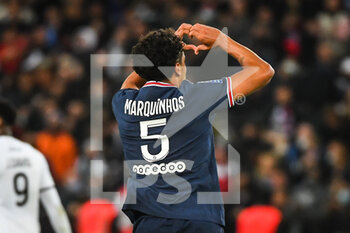 2021-10-29 - MARQUINHOS of PSG celebrates his goal during the French championship Ligue 1 football match between Paris Saint-Germain and LOSC Lille on October 29, 2021 at Parc des Princes stadium in Paris, France - PARIS SAINT-GERMAIN VS LOSC LILLE - FRENCH LIGUE 1 - SOCCER