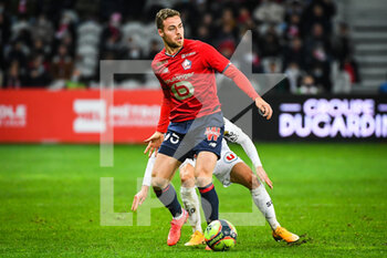2021-11-06 - Gabriel GUDMUNDSSON of Lille during the French championship Ligue 1 football match between LOSC Lille and SCO Angers on November 6, 2021 at Pierre Mauroy stadium in Villeneuve-d'Ascq near Lille, France - LOSC LILLE VS SCO ANGERS - FRENCH LIGUE 1 - SOCCER