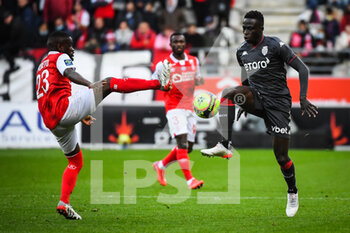 2021-11-07 - Moreto CASSAMA of Reims and Krepin DIATTA of Monaco during the French championship Ligue 1 football match between Stade de Reims and AS Monaco on November 7, 2021 at Auguste Delaune stadium in Reims, France - STADE DE REIMS VS AS MONACO - FRENCH LIGUE 1 - SOCCER