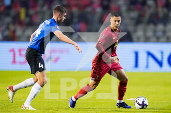 2021-11-13 - Maksim Paskotsi of Estonia challenges Eden Hazard of Belgium during the FIFA World Cup 2022, Qualifiers football match between Belgium and Estonia on November 13, 2021 at the King Baudouin Stadium in Brussels, Belgium - FIFA WORLD CUP 2022, QUALIFIERS - BELGIUM VS ESTONIA - FRENCH LIGUE 1 - SOCCER