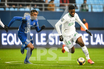 2021-11-21 - Rominigue KOUAME of ESTAC Troyes and Jean-Philippe KRASSO of Saint Etienne during the French championship Ligue 1 football match between ESTAC Troyes and AS Saint-Etienne on November 21, 2021 at Stade de l'Aube in Troyes, France - ESTAC TROYES VS AS SAINT-ETIENNE - FRENCH LIGUE 1 - SOCCER