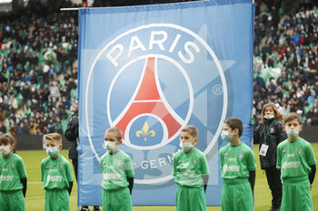 2021-11-28 - Flag of Paris during the French championship Ligue 1 football match between AS Saint-Etienne and Paris Saint-Germain on November 28, 2021 at Geoffroy Guichard stadium in Saint-Etienne, France - AS SAINT-ETIENNE (ASSE) VS PARIS SAINT-GERMAIN (PSG) - FRENCH LIGUE 1 - SOCCER