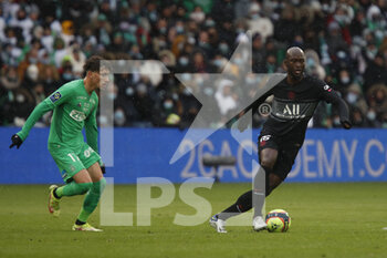2021-11-28 - Danilo PEREIRA of Paris and Adil AOUCHICHE of Saint Etienne during the French championship Ligue 1 football match between AS Saint-Etienne and Paris Saint-Germain on November 28, 2021 at Geoffroy Guichard stadium in Saint-Etienne, France - AS SAINT-ETIENNE (ASSE) VS PARIS SAINT-GERMAIN (PSG) - FRENCH LIGUE 1 - SOCCER
