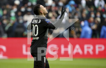 2021-11-28 - Neymar Jr of PSG celebrates his goal - a goal ultimately cancelled by the video assistance VAR - during the French championship Ligue 1 football match between AS Saint-Etienne (ASSE) and Paris Saint-Germain (PSG) on November 28, 2021 at Stade Geoffroy Guichard in Saint-Etienne, France - AS SAINT-ETIENNE (ASSE) VS PARIS SAINT-GERMAIN (PSG) - FRENCH LIGUE 1 - SOCCER