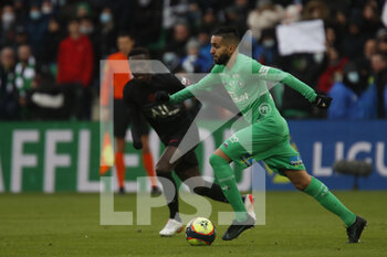 2021-11-28 - Ryad BOUDEBOUZ of Saint Etienne during the French championship Ligue 1 football match between AS Saint-Etienne and Paris Saint-Germain on November 28, 2021 at Geoffroy Guichard stadium in Saint-Etienne, France - AS SAINT-ETIENNE (ASSE) VS PARIS SAINT-GERMAIN (PSG) - FRENCH LIGUE 1 - SOCCER