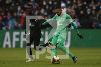 2021-11-28 - Ryad BOUDEBOUZ of Saint Etienne during the French championship Ligue 1 football match between AS Saint-Etienne and Paris Saint-Germain on November 28, 2021 at Geoffroy Guichard stadium in Saint-Etienne, France - AS SAINT-ETIENNE (ASSE) VS PARIS SAINT-GERMAIN (PSG) - FRENCH LIGUE 1 - SOCCER