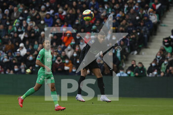 2021-11-28 - Kylian MBAPPE of Paris and Yvann MACON of Saint Etienne during the French championship Ligue 1 football match between AS Saint-Etienne and Paris Saint-Germain on November 28, 2021 at Geoffroy Guichard stadium in Saint-Etienne, France - AS SAINT-ETIENNE (ASSE) VS PARIS SAINT-GERMAIN (PSG) - FRENCH LIGUE 1 - SOCCER