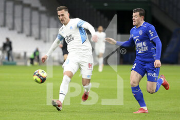 2021-11-28 - Arkadiusz Milik of Marseille, Giulian Biancone of Troyes during the French championship Ligue 1 football match between Olympique de Marseille and ESTAC Troyes on November 28, 2021 at Orange Velodrome stadium in Marseille, France - OLYMPIQUE DE MARSEILLE VS ESTAC TROYES - FRENCH LIGUE 1 - SOCCER