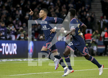 2021-12-12 - Kylian Mbappe of PSG celebrates his goal during the French championship Ligue 1 football match between Paris Saint-Germain (PSG) and AS Monaco (ASM) on December 12, 2021 at Parc des Princes stadium in Paris, France - PARIS SAINT-GERMAIN VS AS MONACO - FRENCH LIGUE 1 - SOCCER