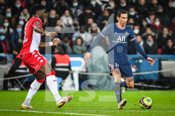 2021-12-12 - Axel DISASI of Monaco and Angel DI MARIA of PSG during the French championship Ligue 1 football match between Paris Saint-Germain and AS Monaco on December 12, 2021 at Parc des Princes stadium in Paris, France - PARIS SAINT-GERMAIN VS AS MONACO - FRENCH LIGUE 1 - SOCCER