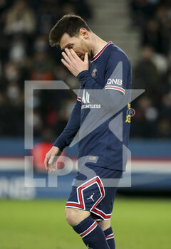 2021-12-12 - Lionel Messi of PSG reacts during the French championship Ligue 1 football match between Paris Saint-Germain (PSG) and AS Monaco (ASM) on December 12, 2021 at Parc des Princes stadium in Paris, France - PARIS SAINT-GERMAIN VS AS MONACO - FRENCH LIGUE 1 - SOCCER