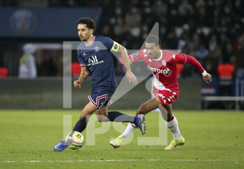 2021-12-12 - Marquinhos of PSG, Wilson Isidor of Monaco during the French championship Ligue 1 football match between Paris Saint-Germain (PSG) and AS Monaco (ASM) on December 12, 2021 at Parc des Princes stadium in Paris, France - PARIS SAINT-GERMAIN VS AS MONACO - FRENCH LIGUE 1 - SOCCER