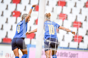 2021-09-17 - Valentina Giacinti (Italy) and Cristiana Girelli (Italy) celebrate after scoring a goal 1-0 - QUALIFICAZIONI MONDIALI 2023 - ITALIA FEMMINILE VS MOLDOVA - FIFA WORLD CUP - SOCCER