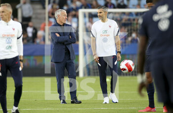 2021-09-01 - Coach of Team France Didier Deschamps, fitness coach of France Cyril Moine during the FIFA World Cup Qatar 2022, Qualifiers, Group D football match between France and Bosnia and Herzegovina on September 1, 2021 at Stade de La Meinau in Strasbourg, France - FIFA WORLD CUP QATAR 2022, QUALIFIERS, GROUP D - FRANCE AND BOSNIA AND HERZEGOVINA - FIFA WORLD CUP - SOCCER
