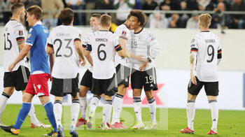 2021-09-02 - Leroy Sane of Germany celebrates his goal with teammates during the FIFA World Cup Qatar 2022, Qualifiers, Group J football match between Liechtenstein and Germany on September 2, 2021 at Kybunpark in St Gallen, Switzerland - Photo Marcel Engelbrecht / firo Sportphoto / DPPI - FIFA WORLD CUP QATAR 2022, QUALIFIERS, GROUP J - LIECHTENSTEIN AND GERMANY - FIFA WORLD CUP - SOCCER