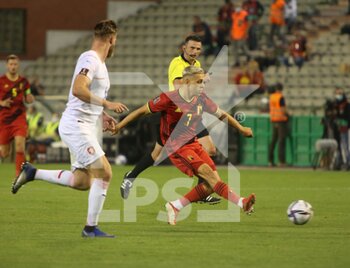 2021-09-06 - Tomas Kalas of Czech Republic and Leandro Trossard of Belgium during the FIFA World Cup Qatar 2022, Qualifiers, Group E football match between Belgium and Czech Republic on September 5, 2021 at King Baudouin stadium in Brussels, Belgium - FIFA WORLD CUP QATAR 2022, QUALIFIERS, GROUP E - BELGIUM VS CZECH REPUBLIC - FIFA WORLD CUP - SOCCER