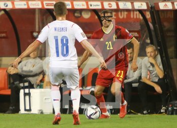 2021-09-06 - Tomas Wiesner of Czech Republic and Timothy Castagne of Belgium during the FIFA World Cup Qatar 2022, Qualifiers, Group E football match between Belgium and Czech Republic on September 5, 2021 at King Baudouin stadium in Brussels, Belgium - FIFA WORLD CUP QATAR 2022, QUALIFIERS, GROUP E - BELGIUM VS CZECH REPUBLIC - FIFA WORLD CUP - SOCCER