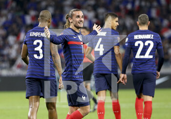 2021-09-07 - Antoine Griezmann of France celebrates his second goal during the FIFA World Cup Qatar 2022, Qualifiers, Group D football match between France and Finland on September 7, 2021 at Groupama stadium in Decines-Charpieu near Lyon, France - FIFA WORLD CUP QATAR 2022, QUALIFIERS, GROUP D - FRANCE AND FINLAND - FIFA WORLD CUP - SOCCER
