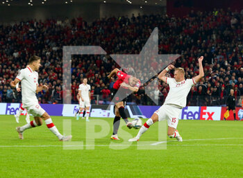 2021-10-12 - Glik (Poland) during the 2022 FIFA World Cup qualifiers football match between Albania and Polandf on October 13, 2021 at Air Albania Stadium in Tirana, Albania - 2022 FIFA WORLD CUP - QUALIFIERS - ALBANIA VS POLAND - FIFA WORLD CUP - SOCCER