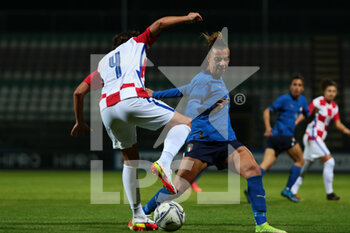 2021-10-22 - Leonarda Balog of Croatia gestures during the FIFA Women's World Cup 2023 Qualifications football match between Italy and Croatia at the Teofilo Patini stadium in Città Castel di Sangro on October 22th 2021 - FIFA WOMEN'S WORLD CUP 2023 QUALIFICATION - ITALY VS CROATIA INT - FIFA WORLD CUP - SOCCER