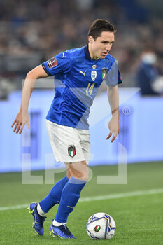 2021-11-12 - ROME, ITALY -  November 12 : Federico Chiesa of Italy in Action during the World Cup Qualifiers Group C soccer match between  Italy and Svizzera  at Stadio Olimpico on November 12,2021 in Rome,Italy - FIFA WORLD CUP QATAR 2022 QUALIFIERS - ITALY VS SWITZERLAND - FIFA WORLD CUP - SOCCER