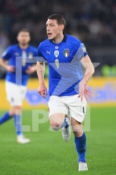 2021-11-12 - ROME, ITALY -  November 12 :  Andrea Belotti  of Italy in Action during the World Cup Qualifiers Group C soccer match between  Italy and Svizzera  at Stadio Olimpico on November 12,2021 in Rome,Italy - FIFA WORLD CUP QATAR 2022 QUALIFIERS - ITALY VS SWITZERLAND - FIFA WORLD CUP - SOCCER