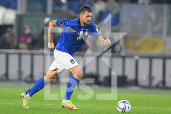 2021-11-12 - ROME, ITALY -  November 12 : Francesco Acerbi  of Italy in Action during the World Cup Qualifiers Group C soccer match between  Italy and Svizzera  at Stadio Olimpico on November 12,2021 in Rome,Italy - FIFA WORLD CUP QATAR 2022 QUALIFIERS - ITALY VS SWITZERLAND - FIFA WORLD CUP - SOCCER