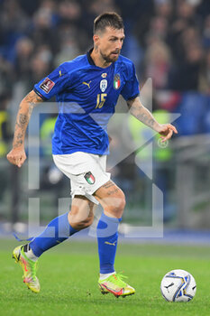 2021-11-12 - ROME, ITALY -  November 12 : Francesco Acerbi  of Italy in Action during the World Cup Qualifiers Group C soccer match between  Italy and Svizzera  at Stadio Olimpico on November 12,2021 in Rome,Italy - FIFA WORLD CUP QATAR 2022 QUALIFIERS - ITALY VS SWITZERLAND - FIFA WORLD CUP - SOCCER