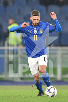 2021-11-12 - ROME, ITALY -  November 12 : Domenico Berardi  of Italy in Action during the World Cup Qualifiers Group C soccer match between  Italy and Svizzera  at Stadio Olimpico on November 12,2021 in Rome,Italy - FIFA WORLD CUP QATAR 2022 QUALIFIERS - ITALY VS SWITZERLAND - FIFA WORLD CUP - SOCCER