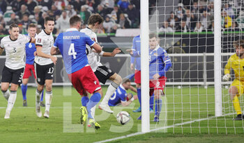 2021-11-11 - Thomas Muller of Germany scores a goal 8-0 during the FIFA World Cup 2022, Qualifiers Group J football match between Germany and Liechtenstein on November 11, 2021 at Volkswagen Arena in Wolfsburg, Germany - FIFA WORLD CUP 2022, QUALIFIERS GROUP J - GERMANY VS LIECHTENSTEIN - FIFA WORLD CUP - SOCCER