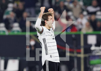 2021-11-11 - Thomas Muller of Germany celebrates during the FIFA World Cup 2022, Qualifiers Group J football match between Germany and Liechtenstein on November 11, 2021 at Volkswagen Arena in Wolfsburg, Germany - FIFA WORLD CUP 2022, QUALIFIERS GROUP J - GERMANY VS LIECHTENSTEIN - FIFA WORLD CUP - SOCCER