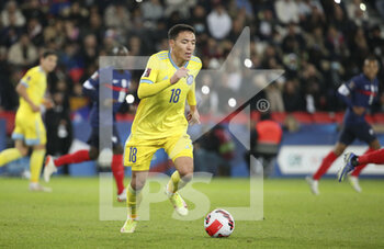 2021-11-13 - Yerkin Tapalov of Kazakhstan during the FIFA World Cup 2022, Qualifiers Group D football match between France and Kazakhstan on November 13, 2021 at Parc des Princes, Paris, France - FIFA WORLD CUP 2022, QUALIFIERS GROUP D - FRANCE VS KAZAKHSTAN - FIFA WORLD CUP - SOCCER