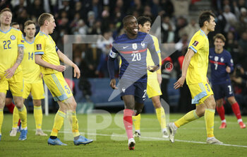 2021-11-13 - Moussa Diaby of France celebrates his goal - cancelled by the VAR - during the FIFA World Cup 2022, Qualifiers Group D football match between France and Kazakhstan on November 13, 2021 at Parc des Princes, Paris, France - FIFA WORLD CUP 2022, QUALIFIERS GROUP D - FRANCE VS KAZAKHSTAN - FIFA WORLD CUP - SOCCER