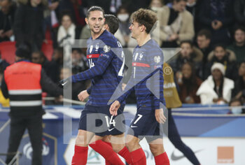 2021-11-13 - Adrien Rabiot of France celebrates his goal with Antoine Griezmann during the FIFA World Cup 2022, Qualifiers Group D football match between France and Kazakhstan on November 13, 2021 at Parc des Princes, Paris, France - FIFA WORLD CUP 2022, QUALIFIERS GROUP D - FRANCE VS KAZAKHSTAN - FIFA WORLD CUP - SOCCER