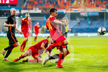 2021-11-13 - Nikola Vujnovic of Montenegro and Noa Lang of the Netherlands during the FIFA World Cup 2022, Qualifiers Group G football match between Montenegro and Netherlands on November 13, 2021 at Gradski Stadion Podgorica in Podgorica, Montenegro - FIFA WORLD CUP 2022, QUALIFIERS GROUP G - MONTENEGRO VS NETHERLANDS - FIFA WORLD CUP - SOCCER