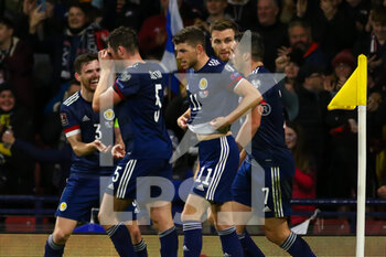 2021-11-15 - John Soutter (5) of Scotland celebrates after his goal 1-0 with teammates during the FIFA World Cup 2022, Qualifiers Group F football match between Scotland and Denmark on November 15, 2021 at Hampden Park stadium in Glasgow, Scotland - FIFA WORLD CUP 2022, QUALIFIERS GROUP F - SCOTLAND VS DENMARK - FIFA WORLD CUP - SOCCER
