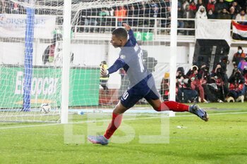 2021-11-16 - Kylian Mbappe of France celebrates after his goal 0-2 during the FIFA World Cup 2022, Qualifiers Group D football match between Finland and France on November 16, 2021 at Olympiastadion in Helsinki, Finland - FIFA WORLD CUP 2022, QUALIFIERS GROUP D - FINLAND VS FRANCE - FIFA WORLD CUP - SOCCER