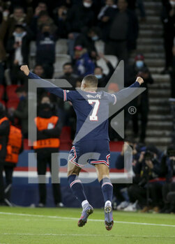 2021-12-07 - Kylian Mbappe of PSG celebrates his goal during the UEFA Champions League, Group A football match between Paris Saint-Germain (PSG) and Club Brugge on December 7, 2021 at Parc des Princes stadium in Paris, France - PARIS SAINT-GERMAIN VS CLUB BRUGGE - UEFA CHAMPIONS LEAGUE - SOCCER