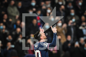 2021-12-07 - Lionel (Leo) MESSI of PSG celebrates his goal during the UEFA Champions League, Group A football match between Paris Saint-Germain and Club Brugge on December 7, 2021 at Parc des Princes stadium in Paris, France - PARIS SAINT-GERMAIN VS CLUB BRUGGE - UEFA CHAMPIONS LEAGUE - SOCCER