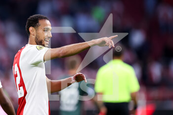 2021-08-14 - Noussair Mazraoui of Ajax celebrates after scoring his sides second goal during the Netherlands championship Eredivisie football match between Ajax and NEC on August 14, 2021 at the Johan Cruijff ArenA in Amsterdam, Netherlands - Photo Herman Dingler / Orange Pictures / DPPI - AJAX VS NEC - NETHERLANDS EREDIVISIE - SOCCER