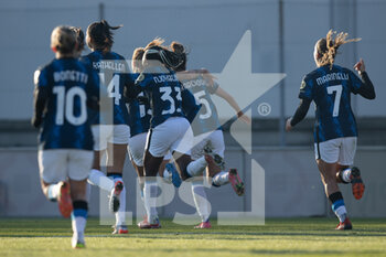 2021-12-05 - Ghoutia Karchouni (FC Internazionale) celebrates after scoring her side’s third goal - AC MILAN VS INTER - FC INTERNAZIONALE - ITALIAN SERIE A WOMEN - SOCCER